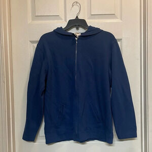 Talbots 100% Cotton Cobalt Blue Zip Up Hooded Sweater Coastal Size Medium